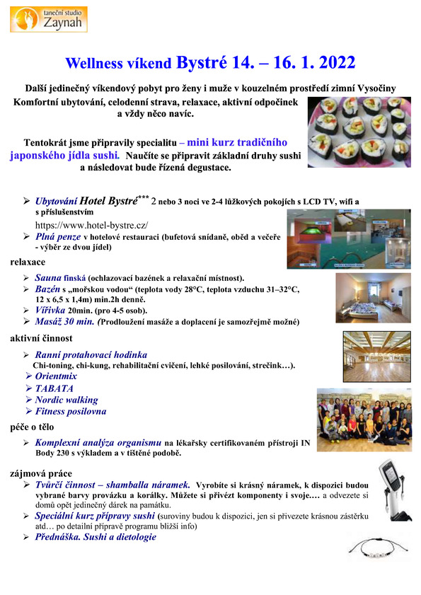 Wellness víkend Bystré 14.-16.1.2022