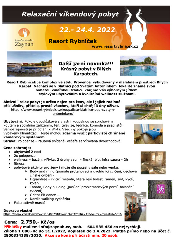 Relaxační víkendový pobyt 22.-24.4.2022